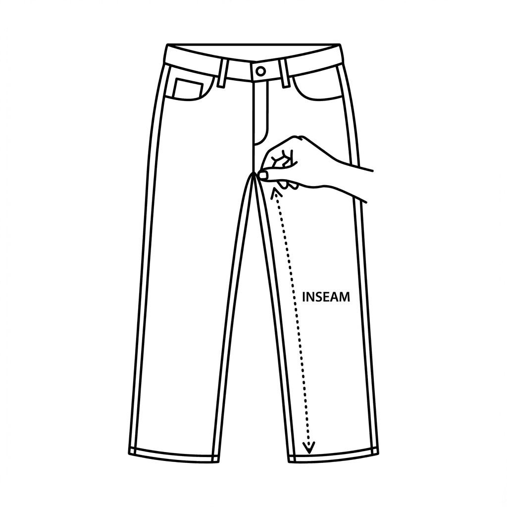 How to measure jeans inseam length - from crotch seam to bottom hem of leg