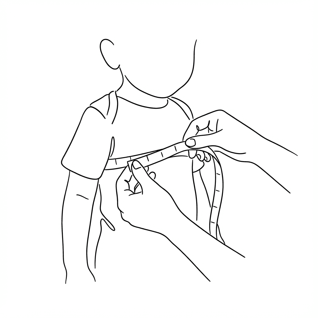 How to measure child chest for kids clothing size - measuring tape around fullest part of chest